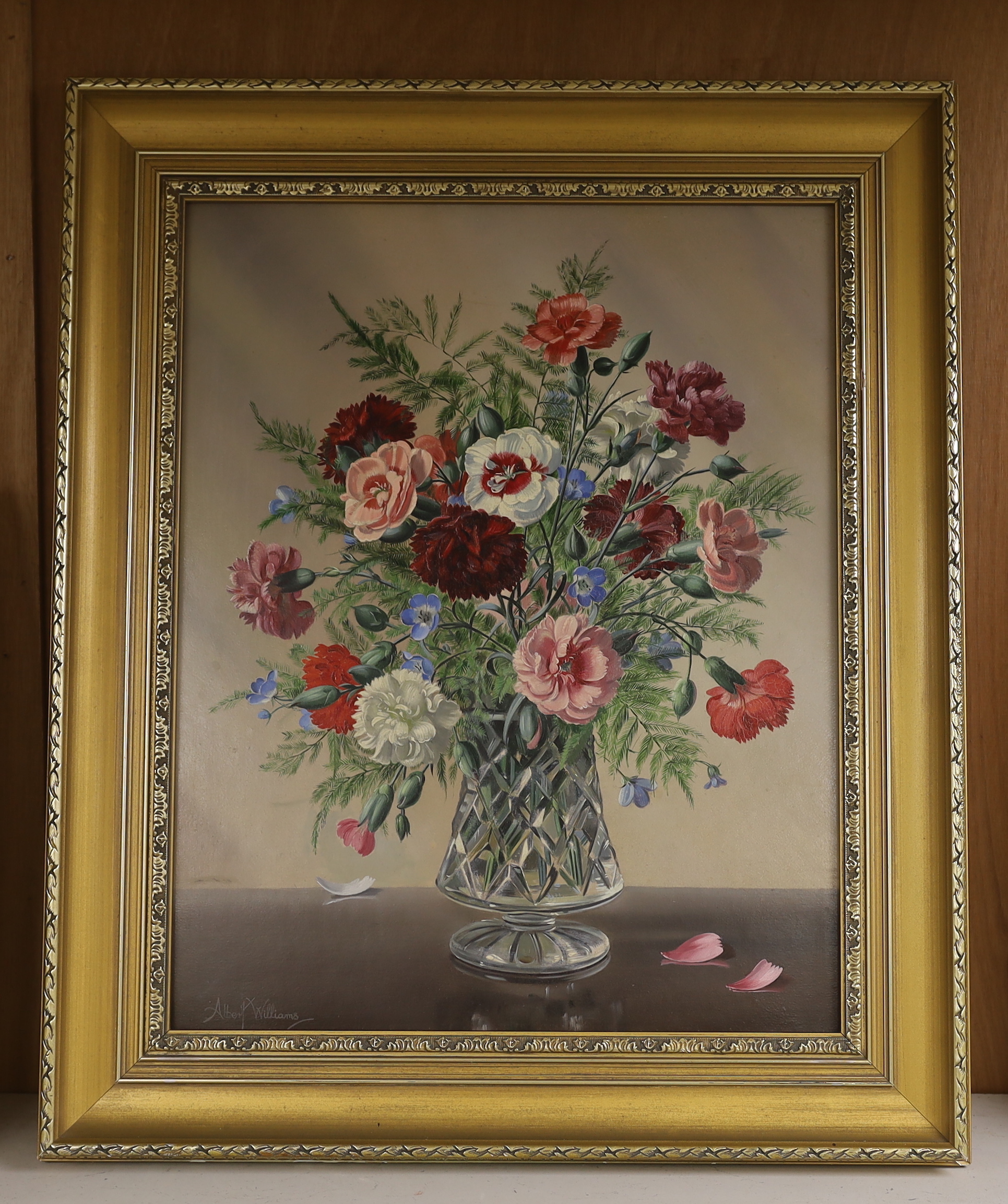 Albert Williams (1922-2010), oil on board, Still life of flowers in a vase, signed, 49 x 39cm